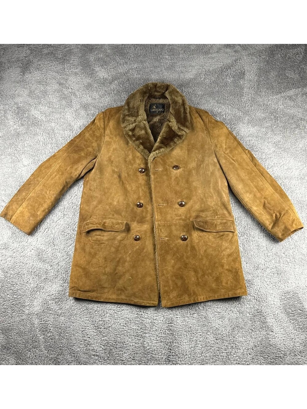 Vintage Lakeland Shearling Leather Coat Mens 42 Brown Fur Lined Jacket